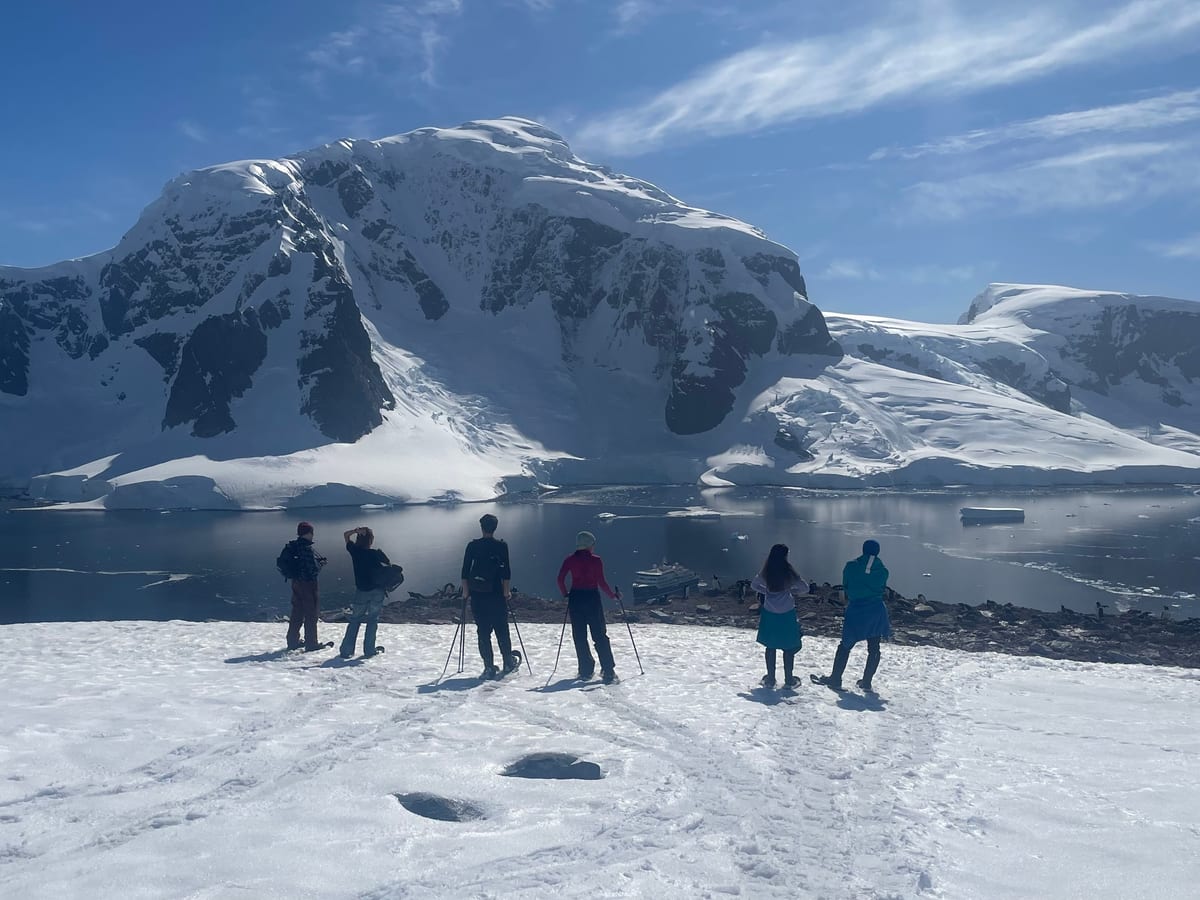Expedition team snowshoeing in a polar environment